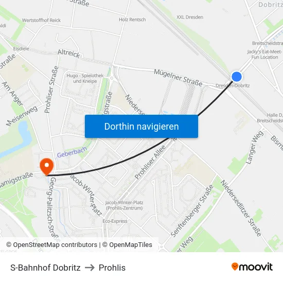 S-Bahnhof Dobritz to Prohlis map