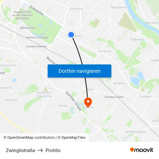 Zwinglistraße to Prohlis map