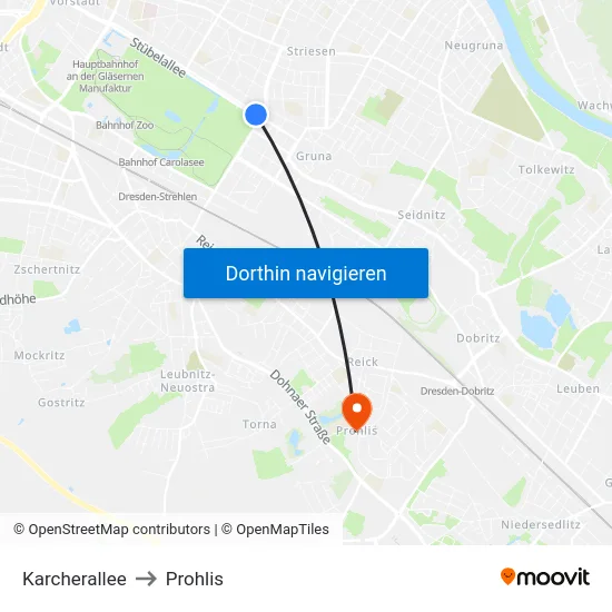 Karcherallee to Prohlis map