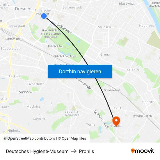 Deutsches Hygiene-Museum to Prohlis map