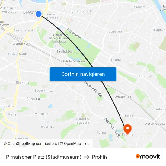 Pirnaischer Platz (Stadtmuseum) to Prohlis map
