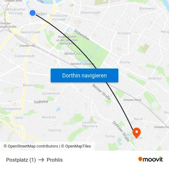 Postplatz (1) to Prohlis map