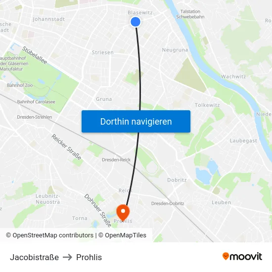 Jacobistraße to Prohlis map