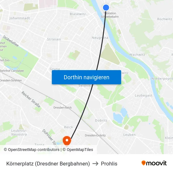 Körnerplatz (Dresdner Bergbahnen) to Prohlis map