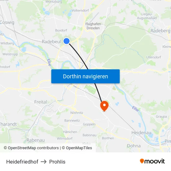 Heidefriedhof to Prohlis map