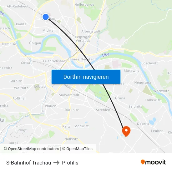 S-Bahnhof Trachau to Prohlis map