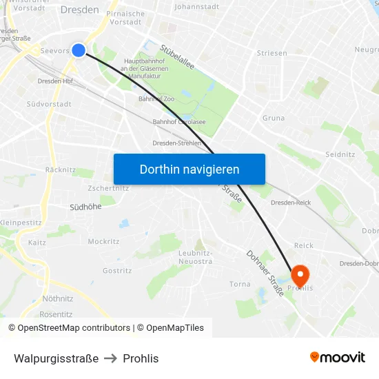 Walpurgisstraße to Prohlis map