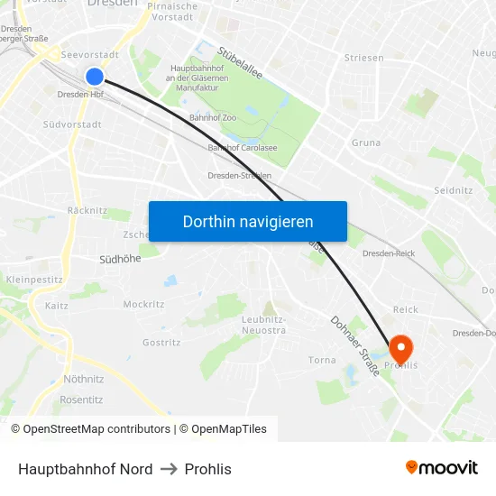 Hauptbahnhof Nord to Prohlis map
