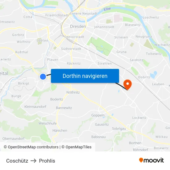 Coschütz to Prohlis map