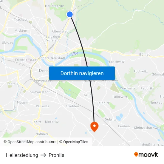 Hellersiedlung to Prohlis map