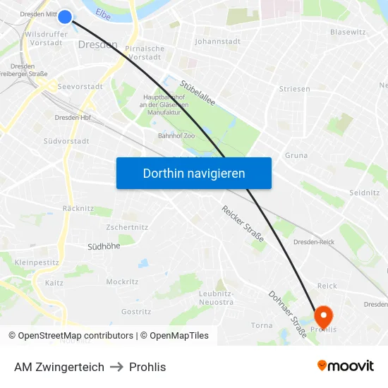 AM Zwingerteich to Prohlis map