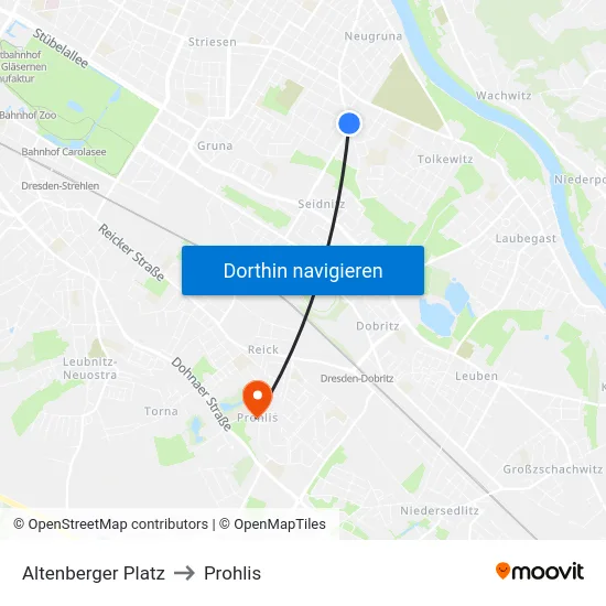 Altenberger Platz to Prohlis map