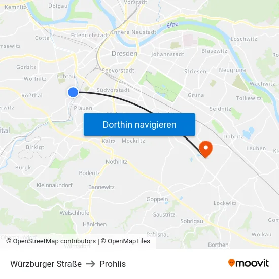 Würzburger Straße to Prohlis map
