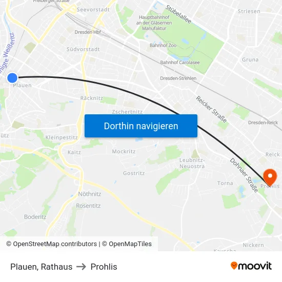 Plauen, Rathaus to Prohlis map