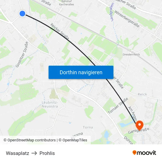 Wasaplatz to Prohlis map