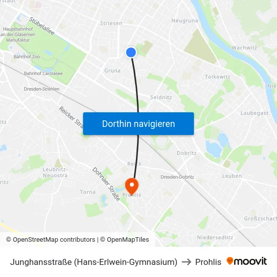 Junghansstraße (Hans-Erlwein-Gymnasium) to Prohlis map