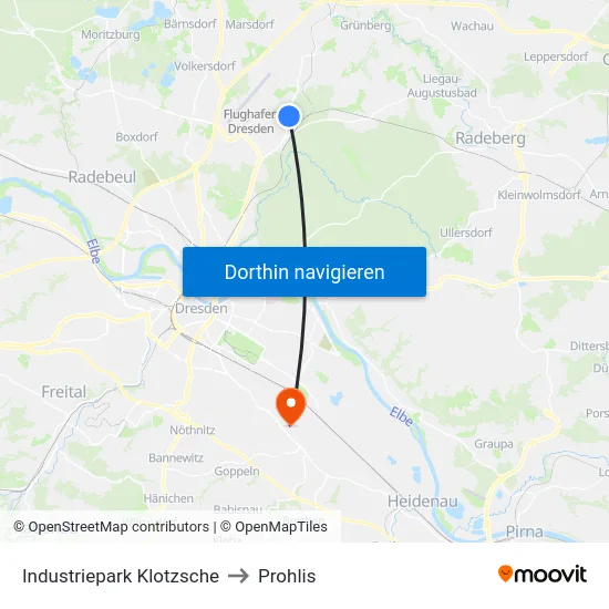 Industriepark Klotzsche to Prohlis map