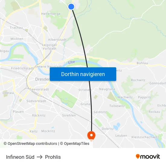 Infineon Süd to Prohlis map