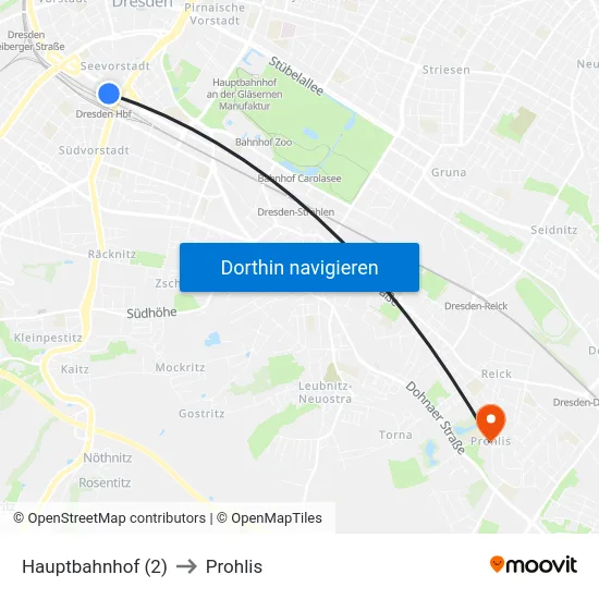 Hauptbahnhof (2) to Prohlis map