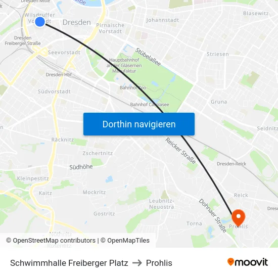Schwimmhalle Freiberger Platz to Prohlis map