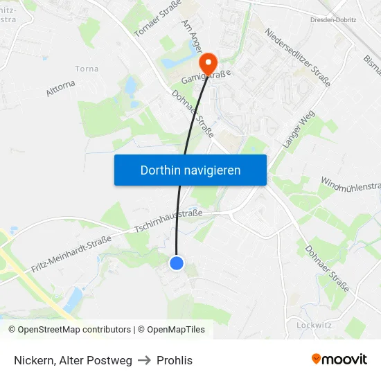 Nickern, Alter Postweg to Prohlis map