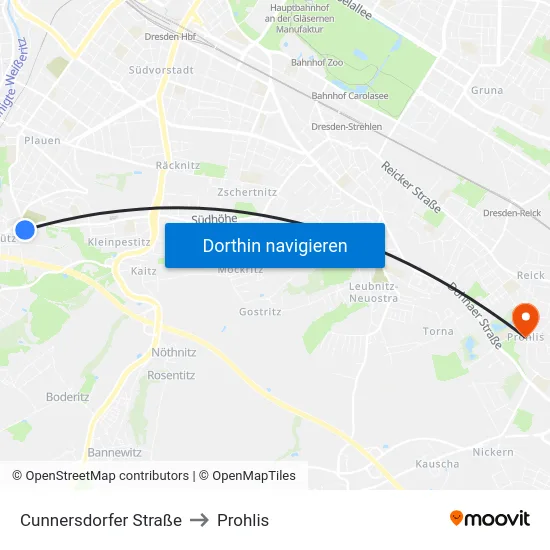 Cunnersdorfer Straße to Prohlis map