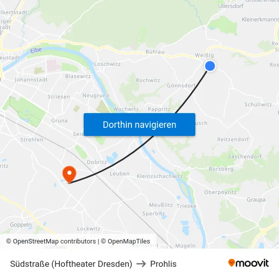 Südstraße (Hoftheater Dresden) to Prohlis map