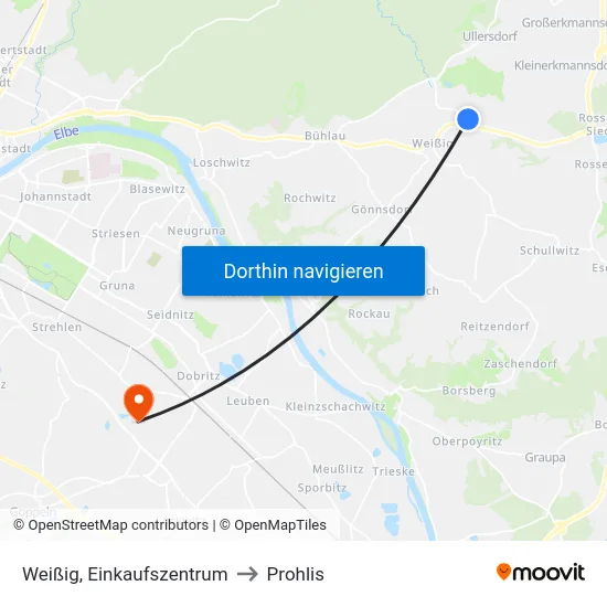Weißig, Einkaufszentrum to Prohlis map