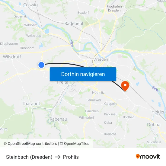 Steinbach (Dresden) to Prohlis map