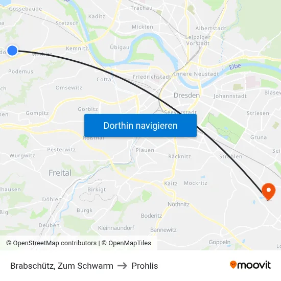 Brabschütz, Zum Schwarm to Prohlis map