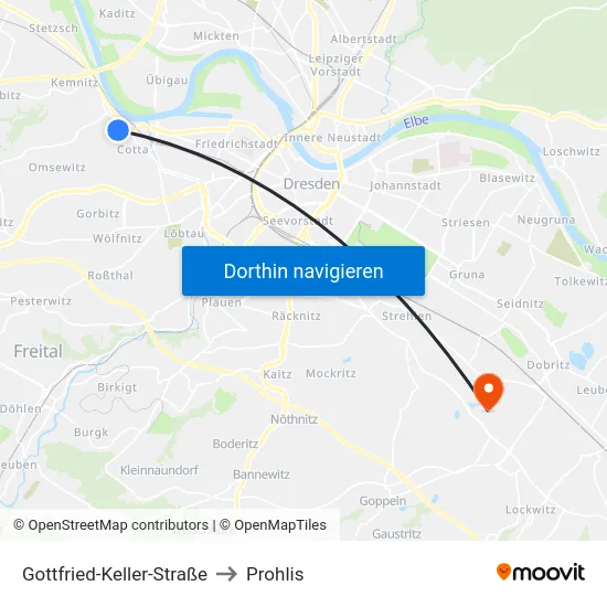 Gottfried-Keller-Straße to Prohlis map
