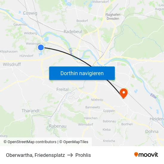 Oberwartha, Friedensplatz to Prohlis map