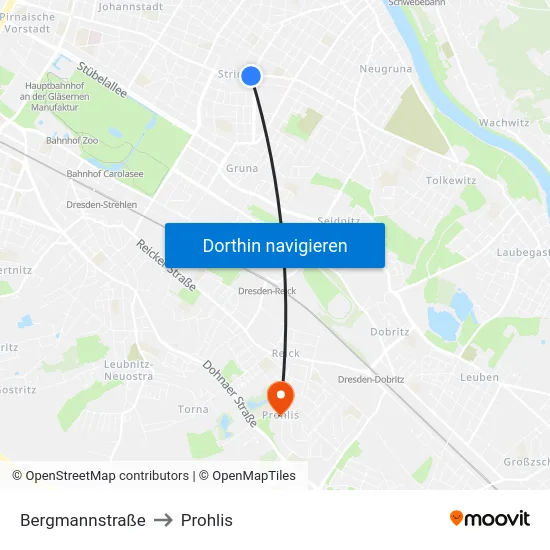 Bergmannstraße to Prohlis map