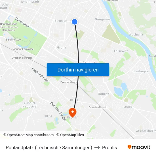 Pohlandplatz (Technische Sammlungen) to Prohlis map