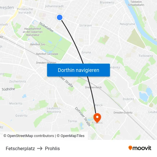 Fetscherplatz to Prohlis map