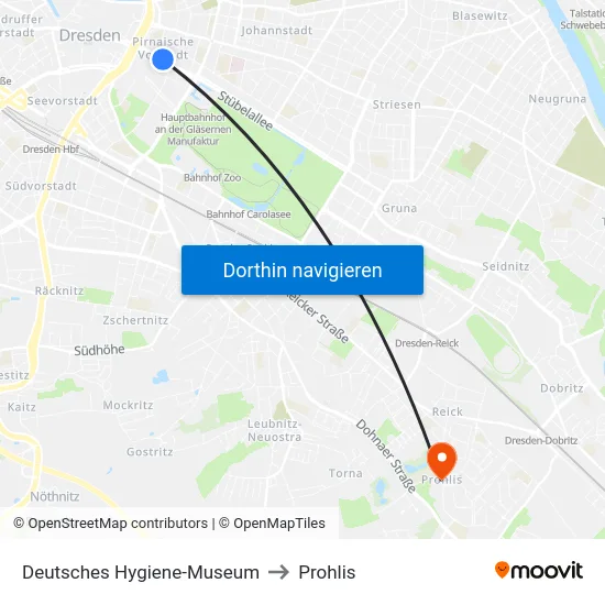 Deutsches Hygiene-Museum to Prohlis map