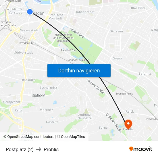 Postplatz (2) to Prohlis map