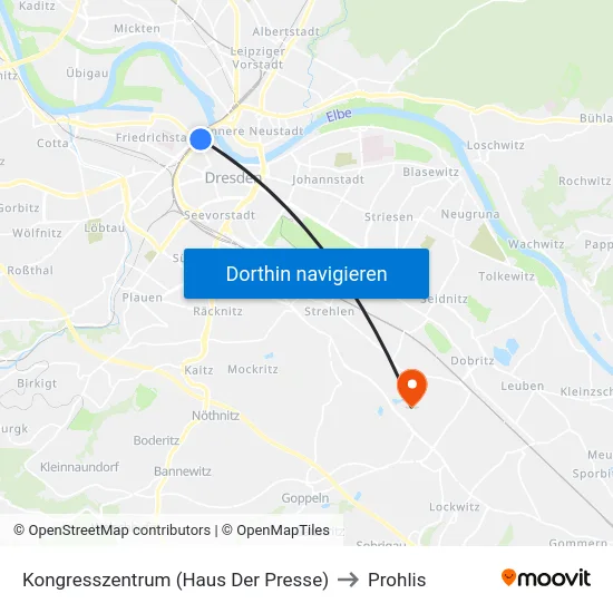Kongresszentrum (Haus Der Presse) to Prohlis map