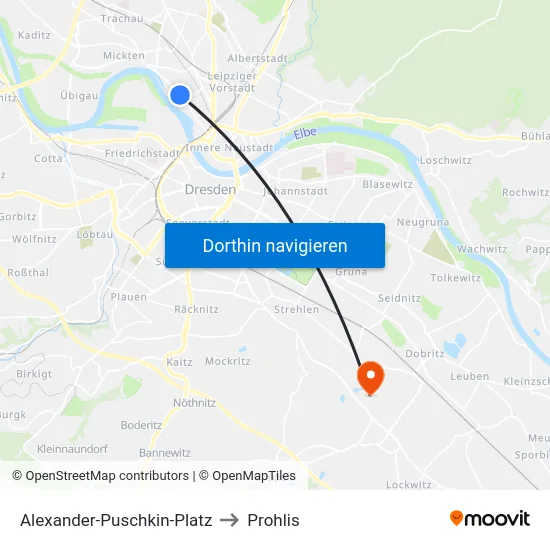 Alexander-Puschkin-Platz to Prohlis map