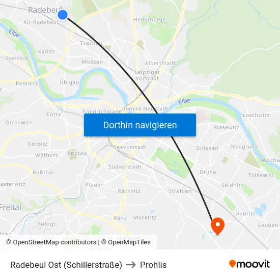 Radebeul Ost (Schillerstraße) to Prohlis map