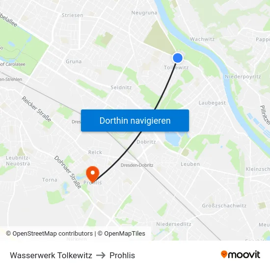 Wasserwerk Tolkewitz to Prohlis map