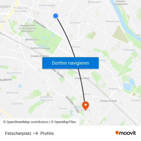 Fetscherplatz to Prohlis map