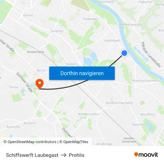 Schiffswerft Laubegast to Prohlis map