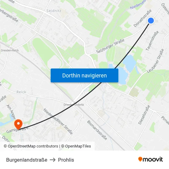 Burgenlandstraße to Prohlis map