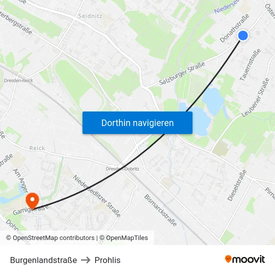 Burgenlandstraße to Prohlis map