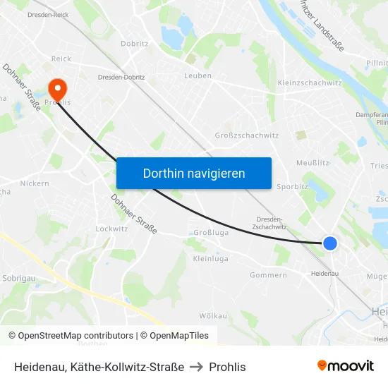 Heidenau, Käthe-Kollwitz-Straße to Prohlis map