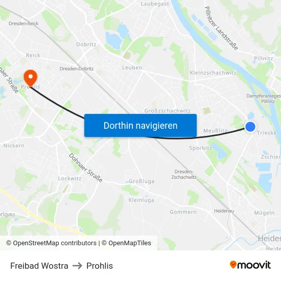 Freibad Wostra to Prohlis map
