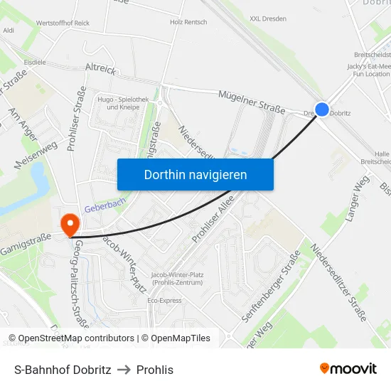 S-Bahnhof Dobritz to Prohlis map