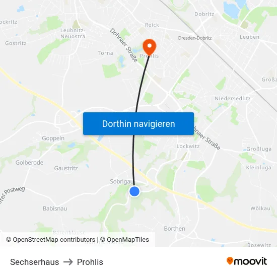 Sechserhaus to Prohlis map