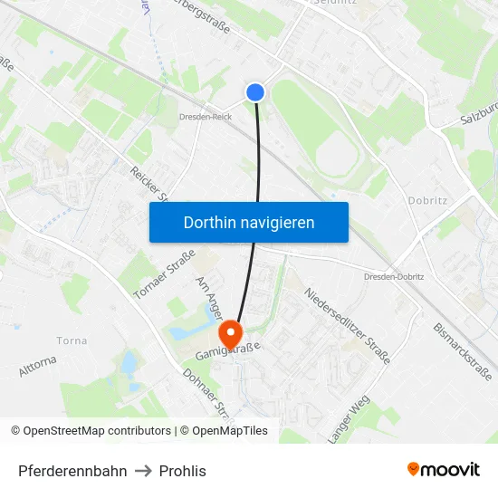 Pferderennbahn to Prohlis map
